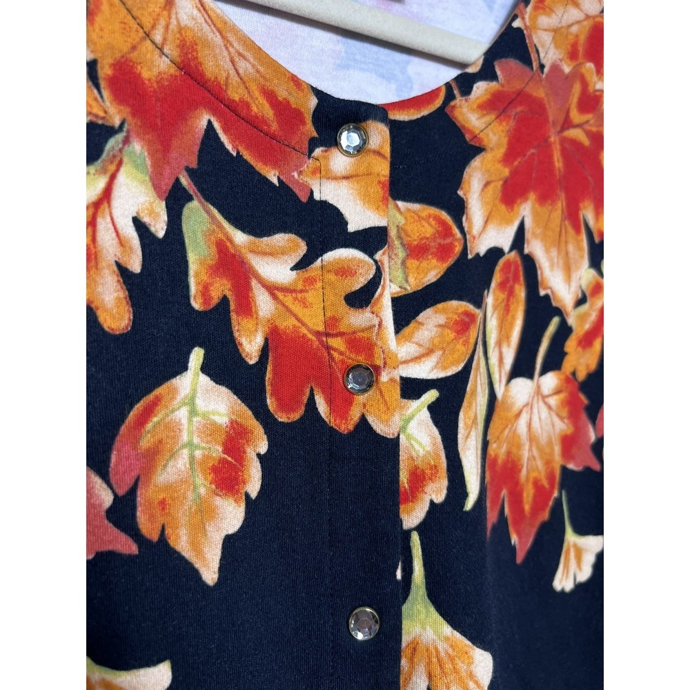 QUACKER FACTORY (L) Black Fall Maple Leaf Print Button Cardigan  100% Cotton - Picture 4 of 11